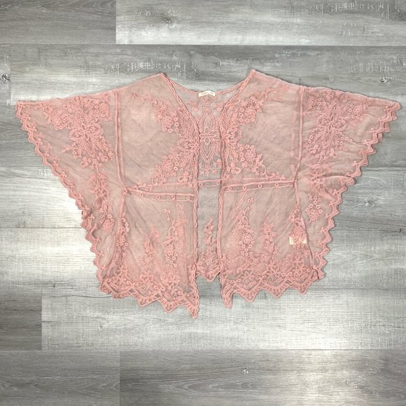 3/$25 Pink Lace Batwing Cardigan Epaulette Shawl - Picture 1 of 10